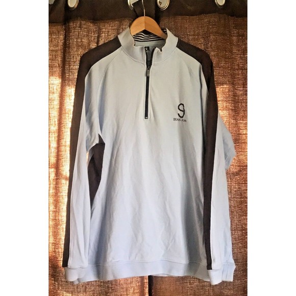 Sean John Mens XXXL 3XL Light Blue Brown Quarter Zip Sweatshirt - Picture 1 of 14